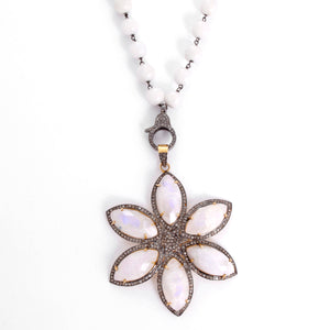 White Agate and Moonstone Starburst Pendant Necklace