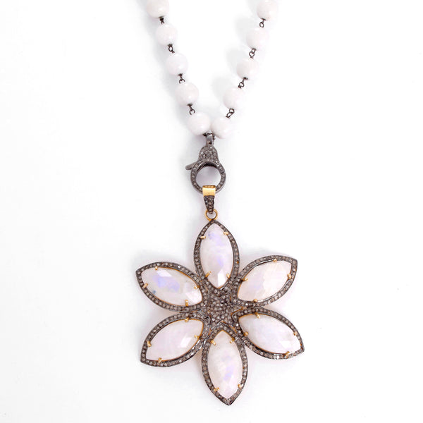 White Agate and Moonstone Starburst Pendant Necklace