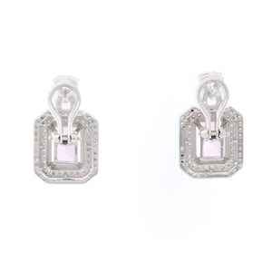 14K White Gold Pink Topaz  Diamond Earrings