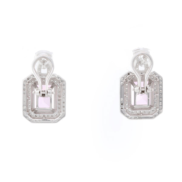 14K White Gold Pink Topaz  Diamond Earrings