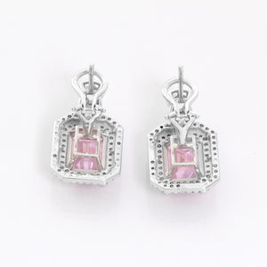 14K White Gold Pink Topaz  Diamond Earrings