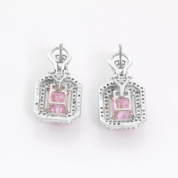 14K White Gold Pink Topaz  Diamond Earrings