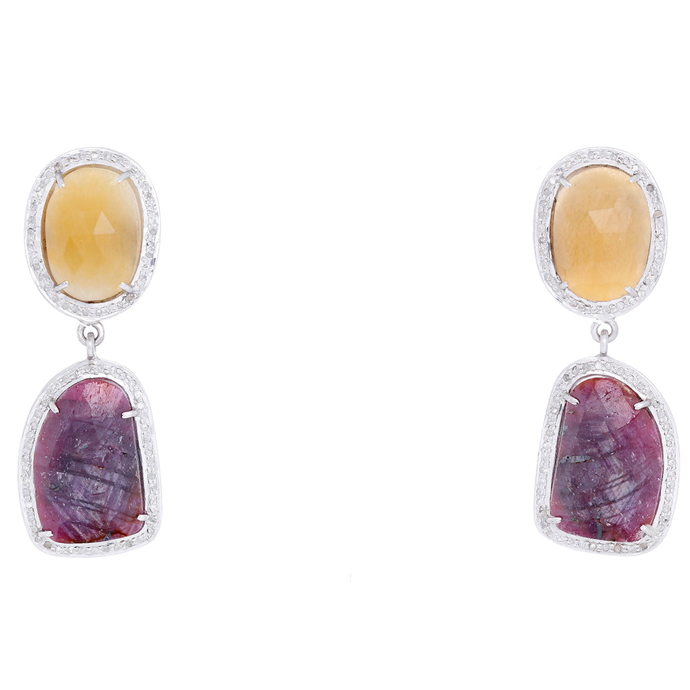 Beautiful Sapphire, Diamond and Silver Earrings