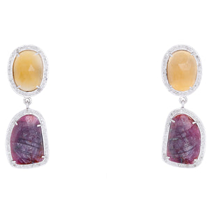 Beautiful Sapphire, Diamond and Silver Earrings