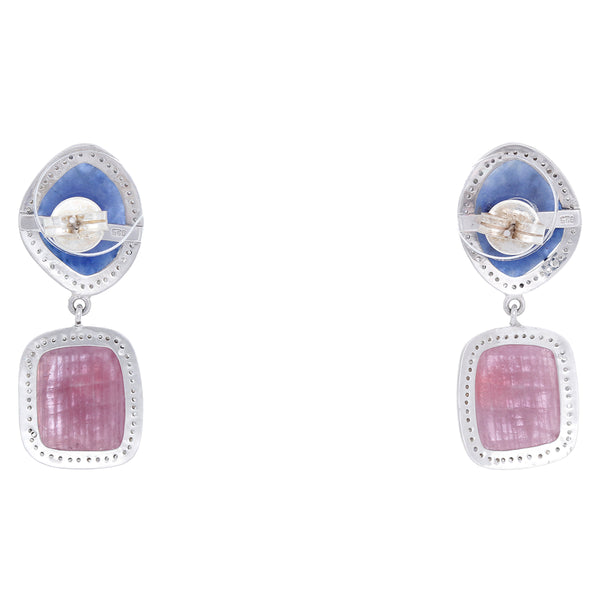 Bohemian Blue Sapphire, Diamond, and Silver Earrings
