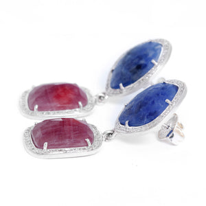 Bohemian Blue Sapphire, Diamond, and Silver Earrings