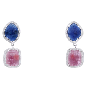 Bohemian Blue Sapphire, Diamond, and Silver Earrings
