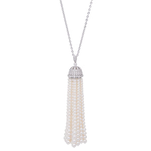 18K White Gold diamond & Pearl Tassels Necklace