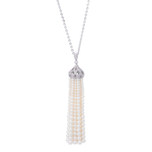 18K White Gold diamond & Pearl Tassel Necklace