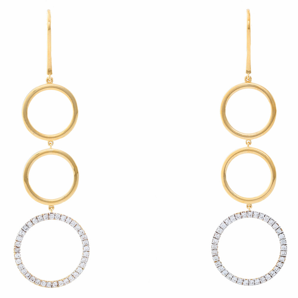 18K Yellow Gold Circle  Dangle Diamond Earrings
