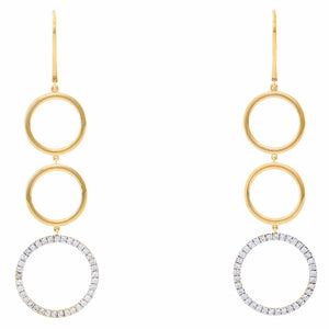 18K Yellow Gold Circle  Dangle Diamond Earrings