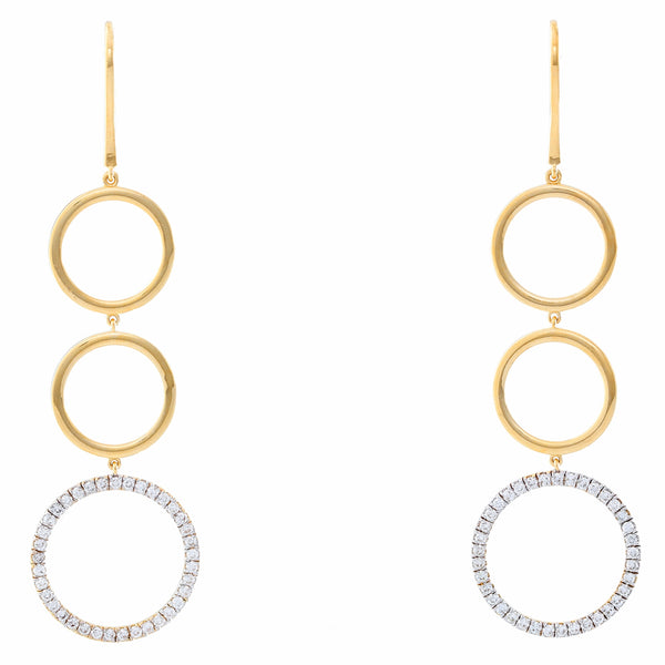 18K Yellow Gold Circle  Dangle Diamond Earrings