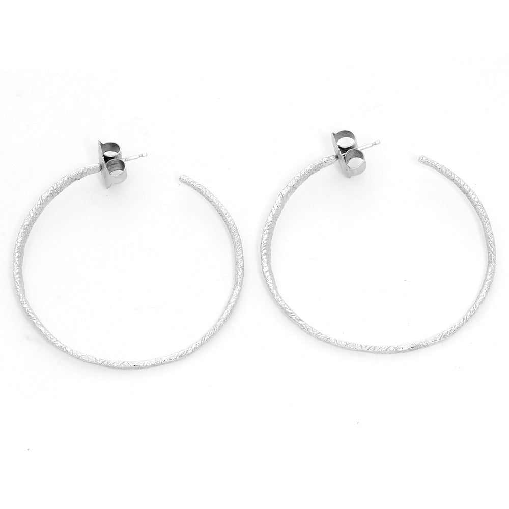 18K White Gold Hammered Earring Hoops