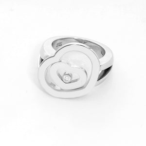 18K White Gold Chopard Heart inside Heart  Ring SZ 7.5
