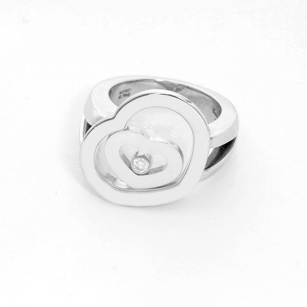 18K White Gold Chopard Heart inside Heart  Ring SZ 7.5