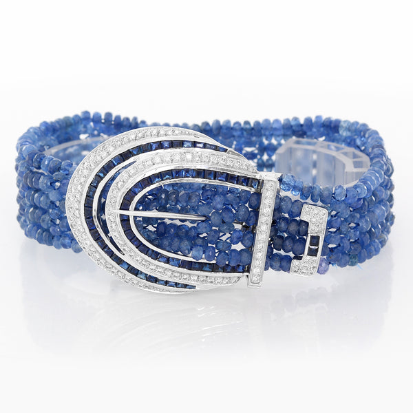 Tanzanite, Diamond and Sapphire 18K White Gold Bracelet