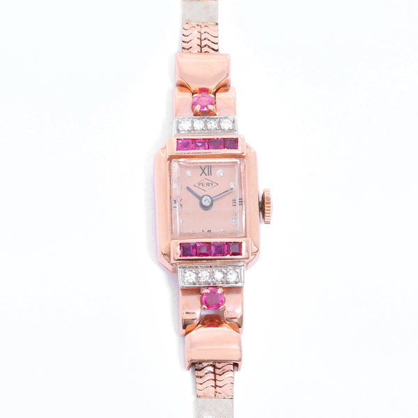 Vintage Ladies Rose Gold (Diamond/Ruby) Pery watch