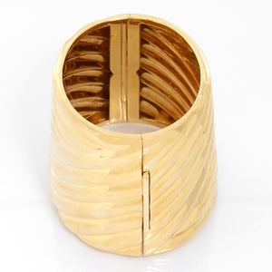 Large 14K Yellow Gold Fluted Hinged Cuff