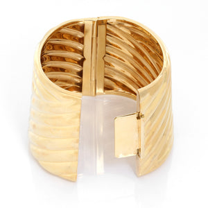 Large 14K Yellow Gold Fluted Hinged Cuff