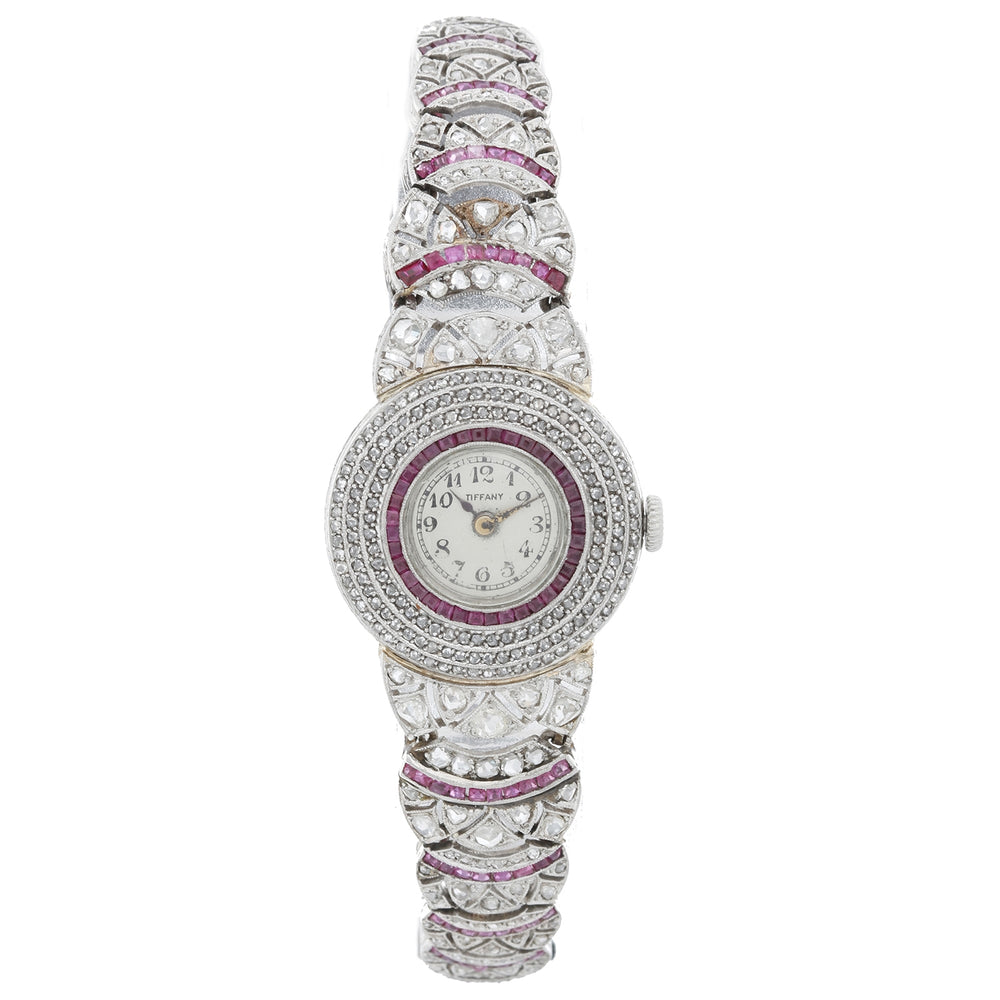 Tiffany Art Deco Ladies Platinum Diamond and Ruby Watch