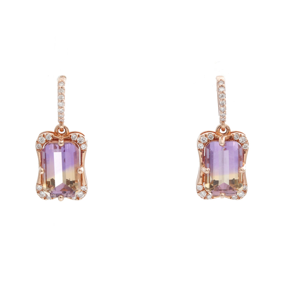 14K Rose Gold Halo Ametrine Earrings