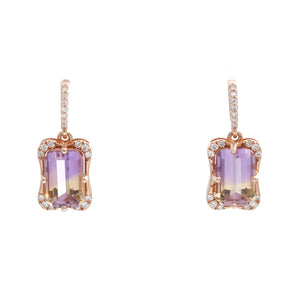 14K Rose Gold Halo Ametrine Earrings