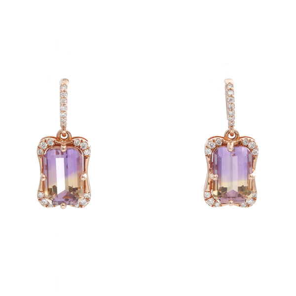 14K Rose Gold Halo Ametrine Earrings