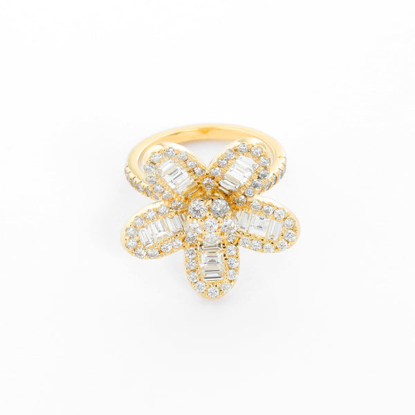 14K Yellow Gold Flower Diamond Ring Size 7 1/4
