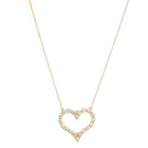 18K Yellow Gold Diamond Heart Necklace 3.22 cts