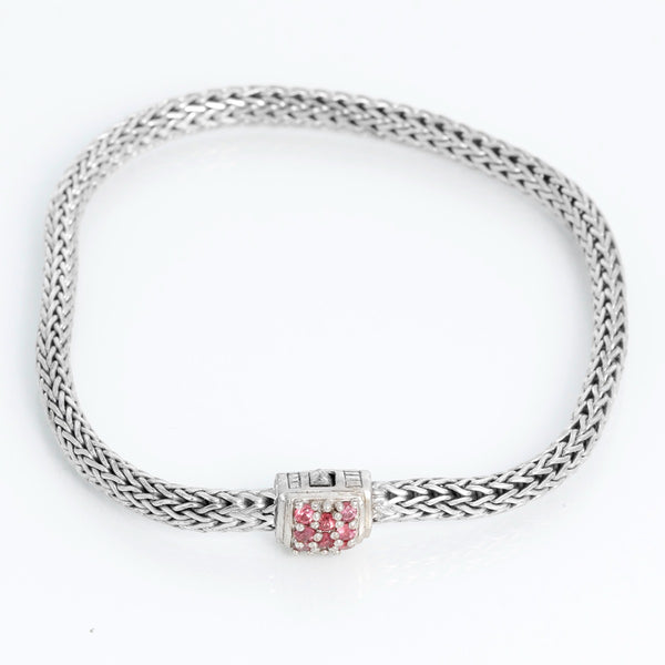 Sterling Silver Cable Bracelet with Tourmaline Stones