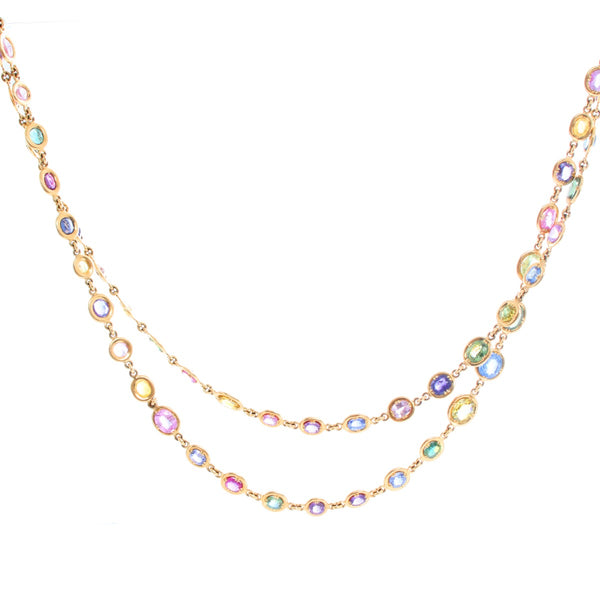 Round & Oval Shaped Sapphire 18K Yellow Gold Necklace