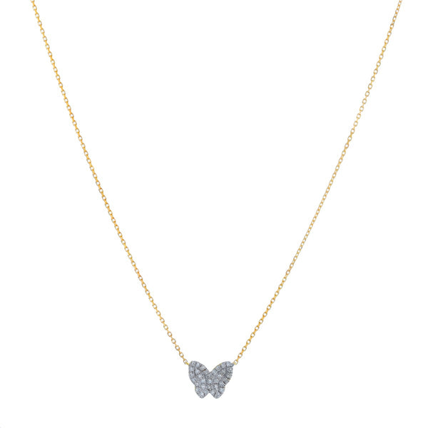 14K Yellow Gold Butterfly Diamond Necklace