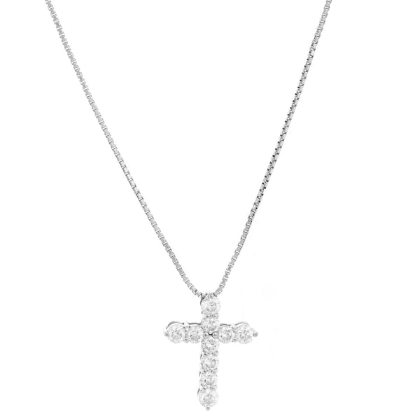 18K White Gold Diamond Cross Necklace