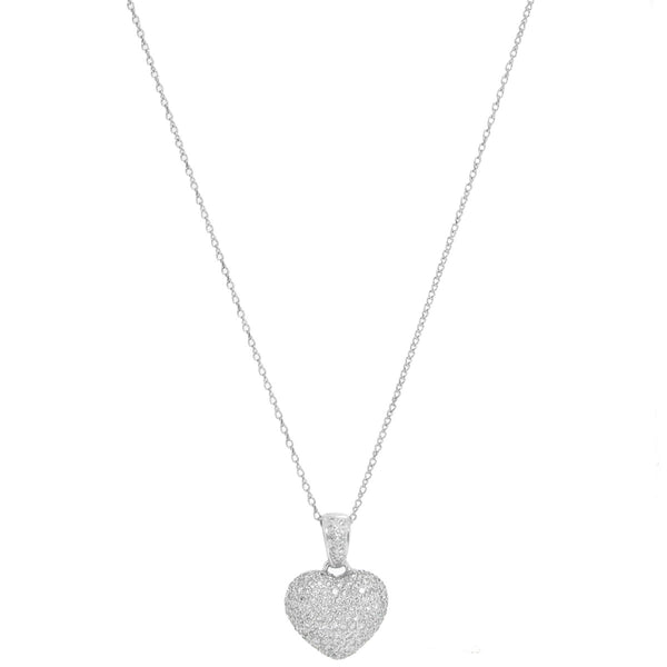 18K White Gold Pave Diamond Heart Necklace