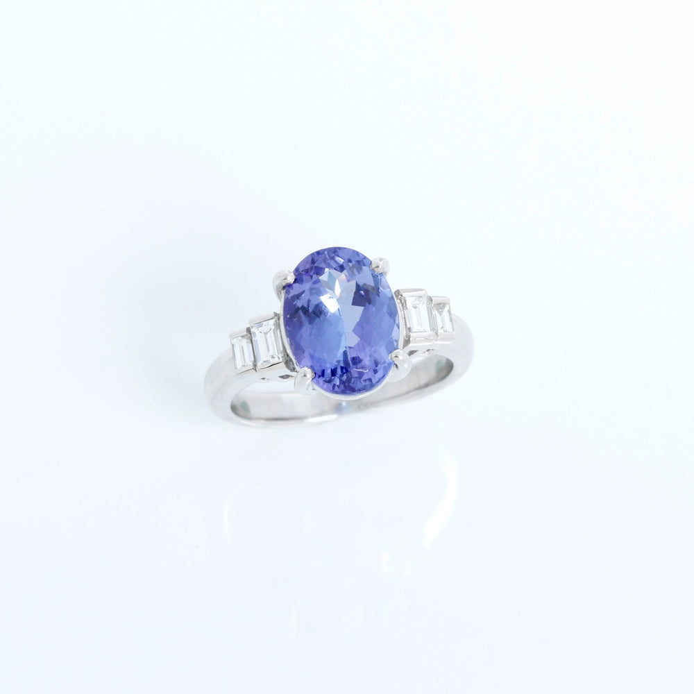 Oval Shaped Tanzanite with Diamonds Platinum Ring Size 7