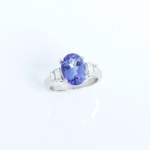 Oval Shaped Tanzanite with Diamonds Platinum Ring Size 7