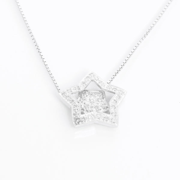 Double Star 14K White Gold Pave Diamond Necklace – Image 3