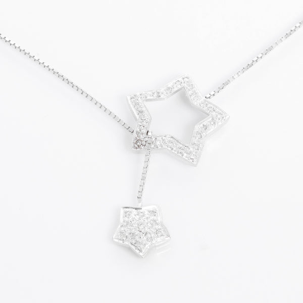 Double Star 14K White Gold Pave Diamond Necklace – Image 5