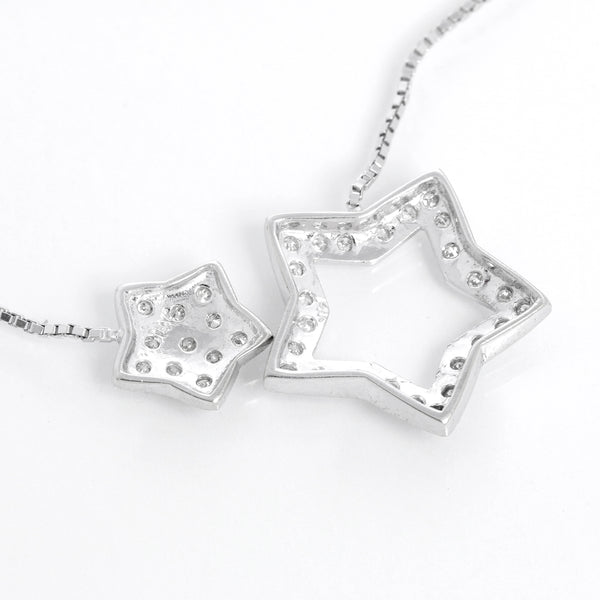 Double Star 14K White Gold Pave Diamond Necklace – Image 6