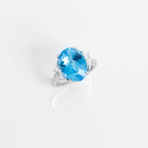 Blue Topaz & Diamond Platinum Ring Size 6.5