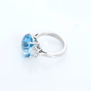 Blue Topaz & Diamond Platinum Ring Size 6.5