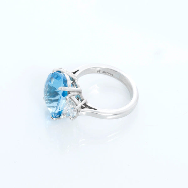 Blue Topaz & Diamond Platinum Ring Size 6.5