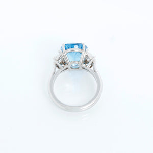 Blue Topaz & Diamond Platinum Ring Size 6.5