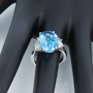Blue Topaz & Diamond Platinum Ring Size 6.5
