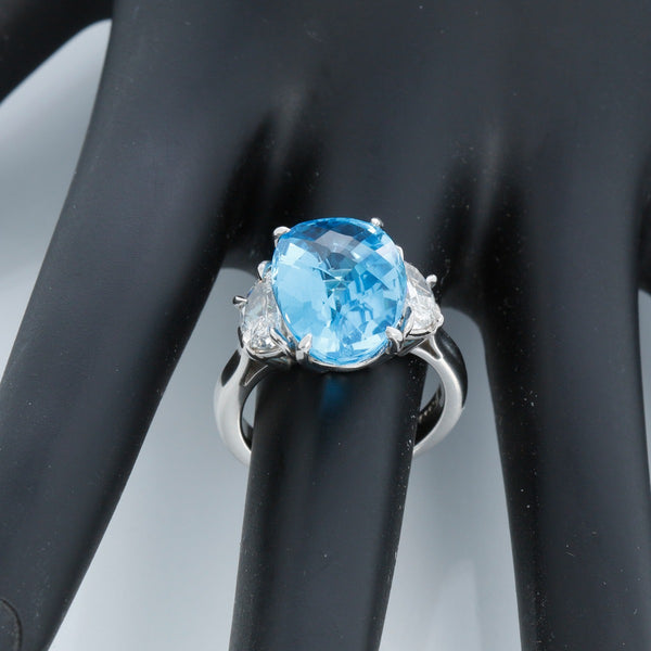 Blue Topaz & Diamond Platinum Ring Size 6.5