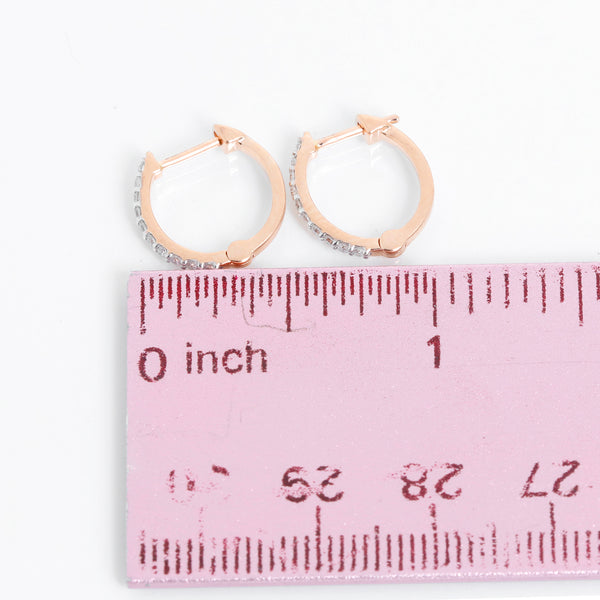 Diamond 14k Rose Gold Mini Hoop Earrings Apx. 13 cts.