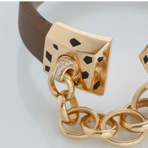 Vintage Cartier 18K Yellow Gold Panthere Head With Chain Silk Bracelet Bracelet Size 17