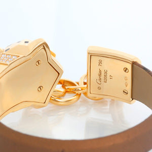 Vintage Cartier 18K Yellow Gold Panthere Head With Chain Silk Bracelet Bracelet Size 17