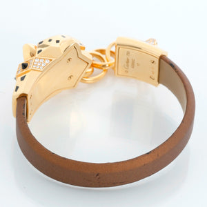 Vintage Cartier 18K Yellow Gold Panthere Head With Chain Silk Bracelet Bracelet Size 17