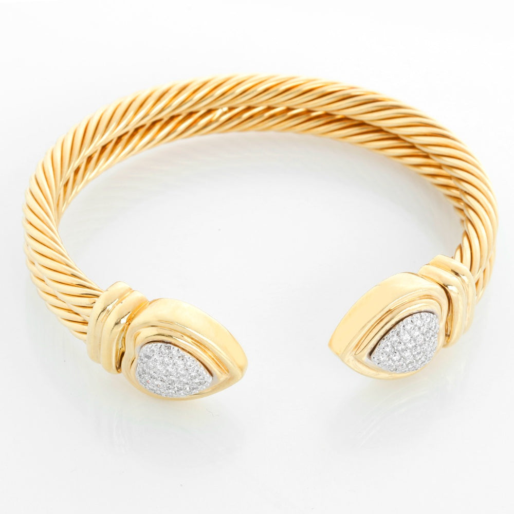 David Yurman Double Cable Pave Diamond Heart Cuff Bracelet